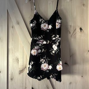 Black Floral Romper with Asymmetrical Skort Size M